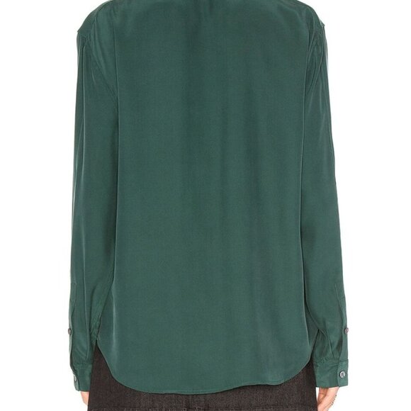 Frame Le Silk Troop Long Sleeve Button Up Shirt in Spruce Green Size Small - Picture 4 of 13